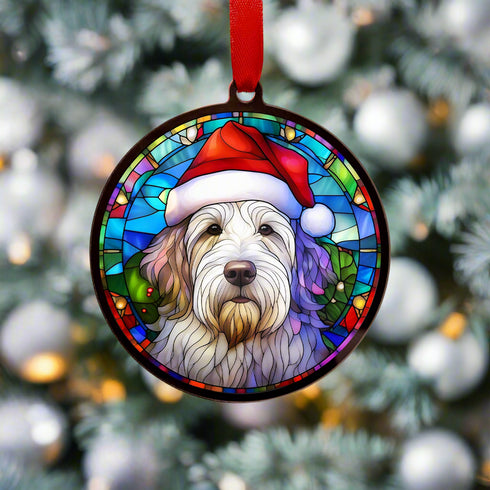 Bearded Collie in Santa Hat Suncatcher Decoration